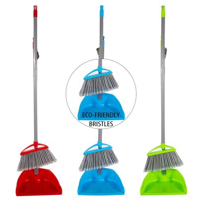 Fresh Start Plastic Broom & Long Dustpan Collapsible w/ Stainless Steel Handle